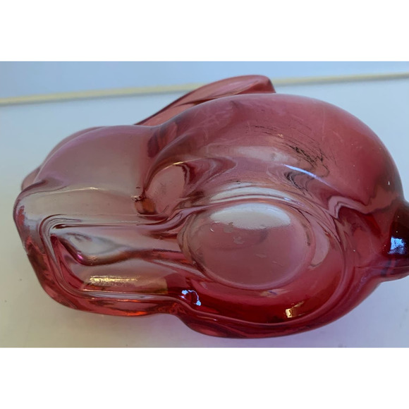 Indiana Glass Cranberry Pink Bunny Rabbit Candle Holder - Picture 4 of 5